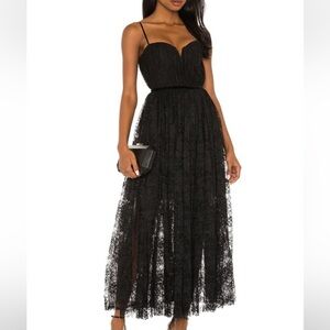 Sau‎ Lee Selena Revolve Black Lace Floral Midi Dress Bustier 8